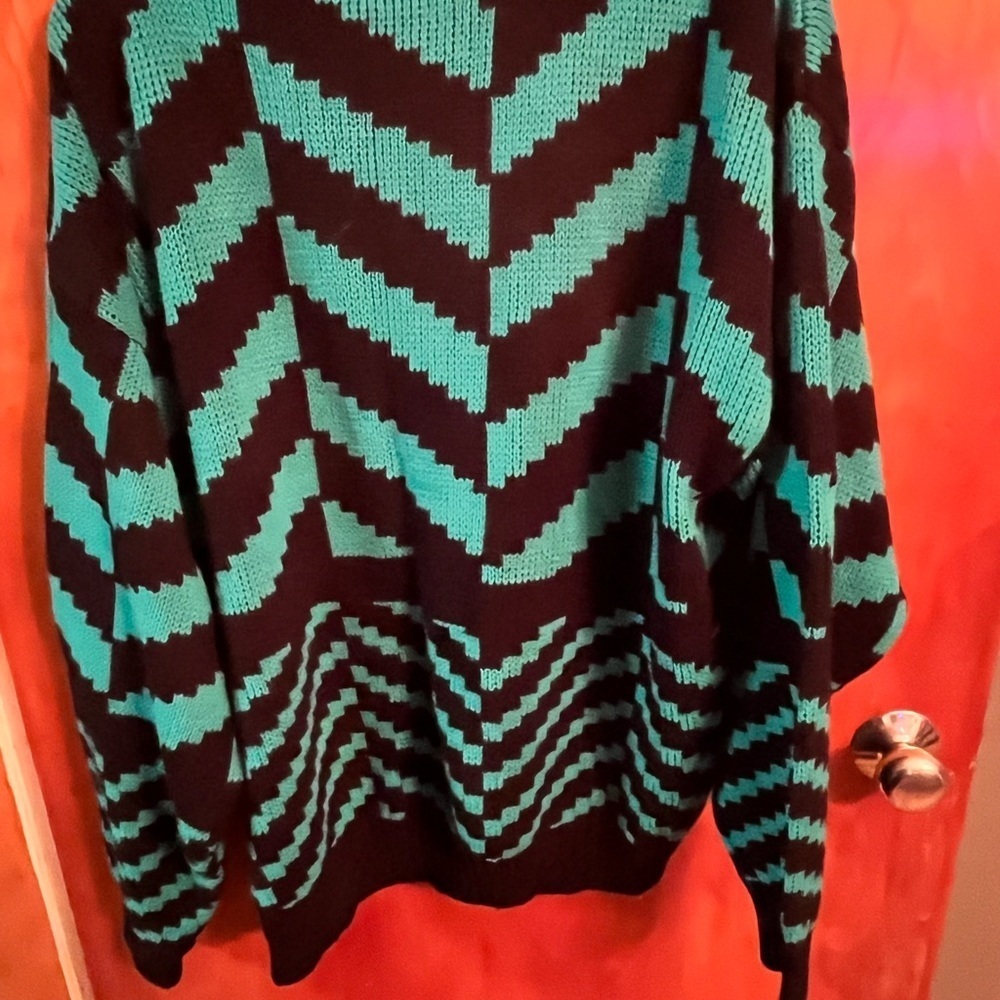Black and Green Chevron Sweater geometric vintage by shades xl - Picture 5 of 5